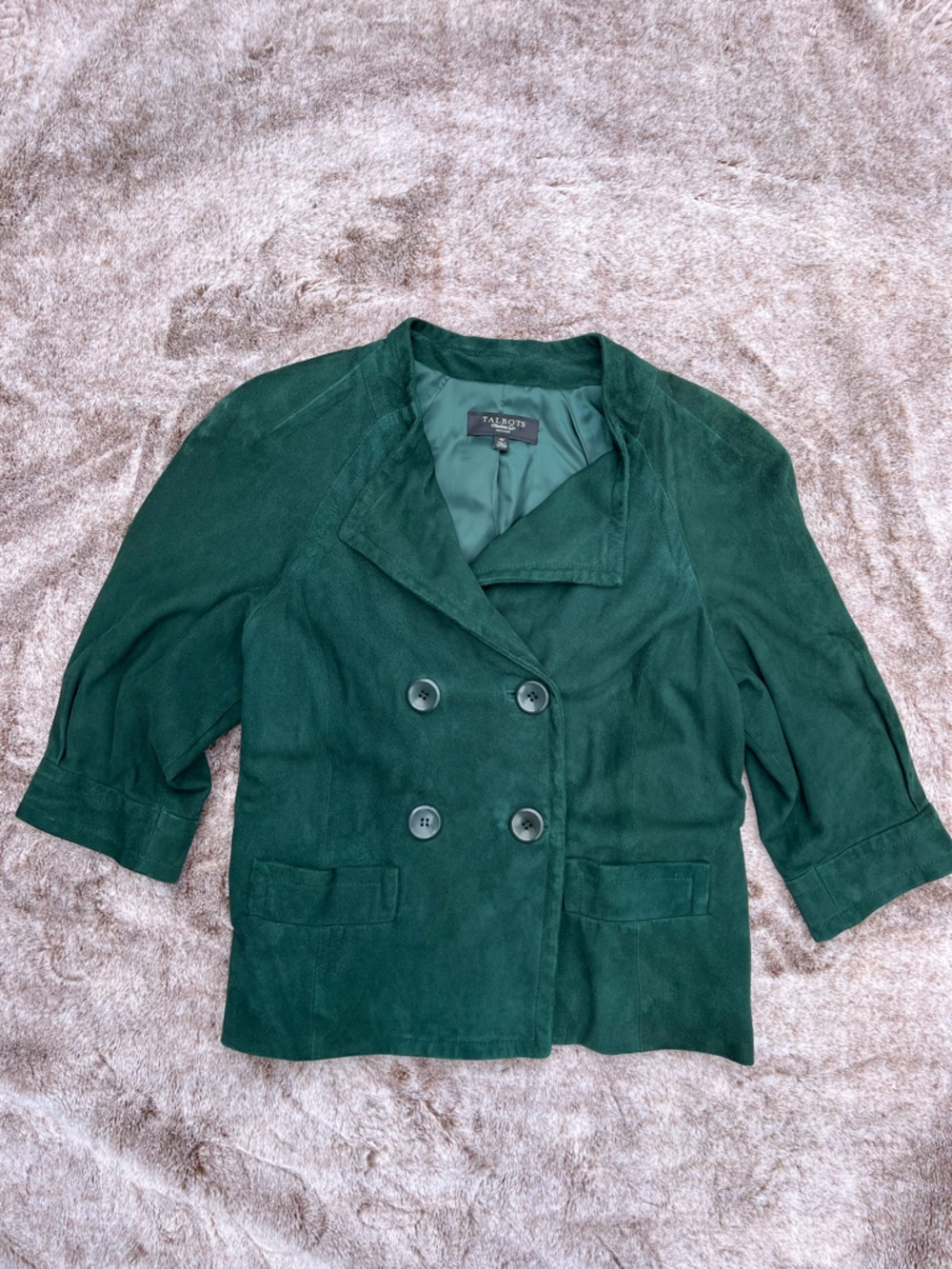 Talbots Green Double-Breasted Suede Blazer